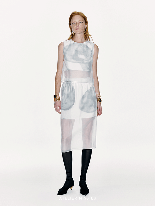 ATELIER MISS LU Calla Lily Print Two-piece Tulle Bolero - THILDA.