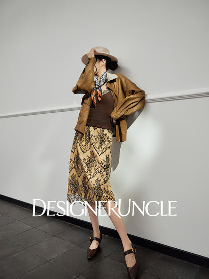 DGU|Brown leather retro loose high-end temperament fashion jacket  - Stephan.