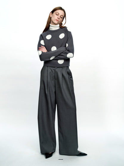 SERRER Gray polka dot jacquard fake two high-necked cropped knitted sweaters - PRIYA.