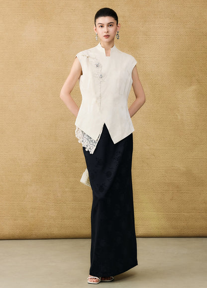 HECO Chinese style asymmetrical hand-embroidered vest top - FORD.