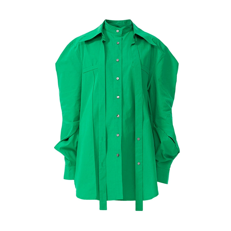 TINY IN double-collar design silhouette 3d green Shirt-JOJO