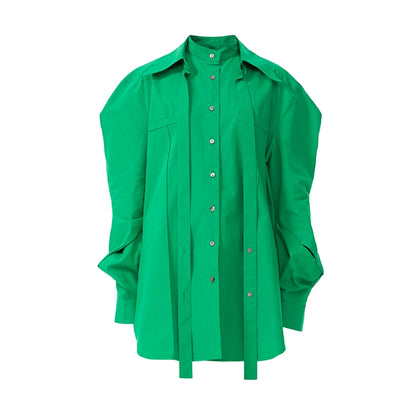 TINY IN double-collar design silhouette 3d green Shirt-JOJO