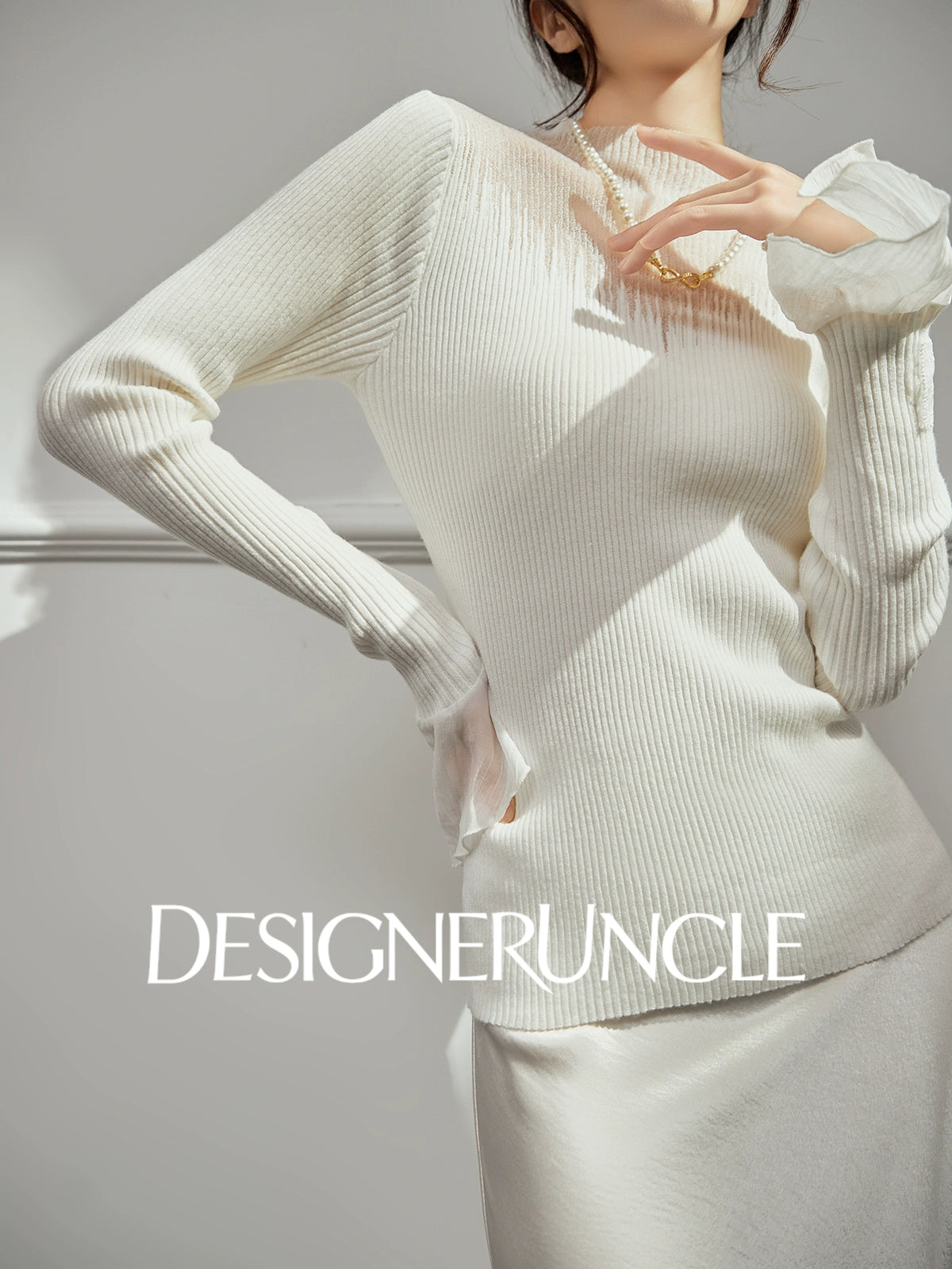 DGU "Suyin" white knitted sweater high-neck slimming  commuter high-end top - Jordan.