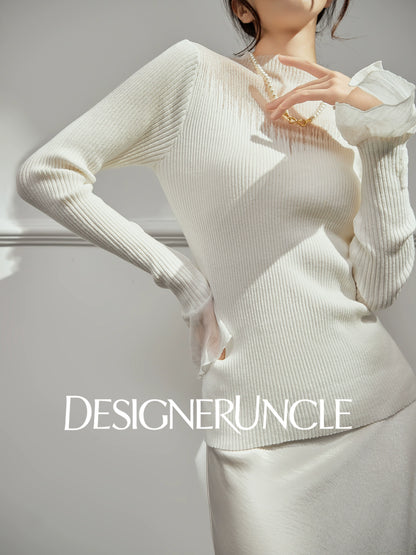 DGU "Suyin" white knitted sweater high-neck slimming  commuter high-end top - Jordan.