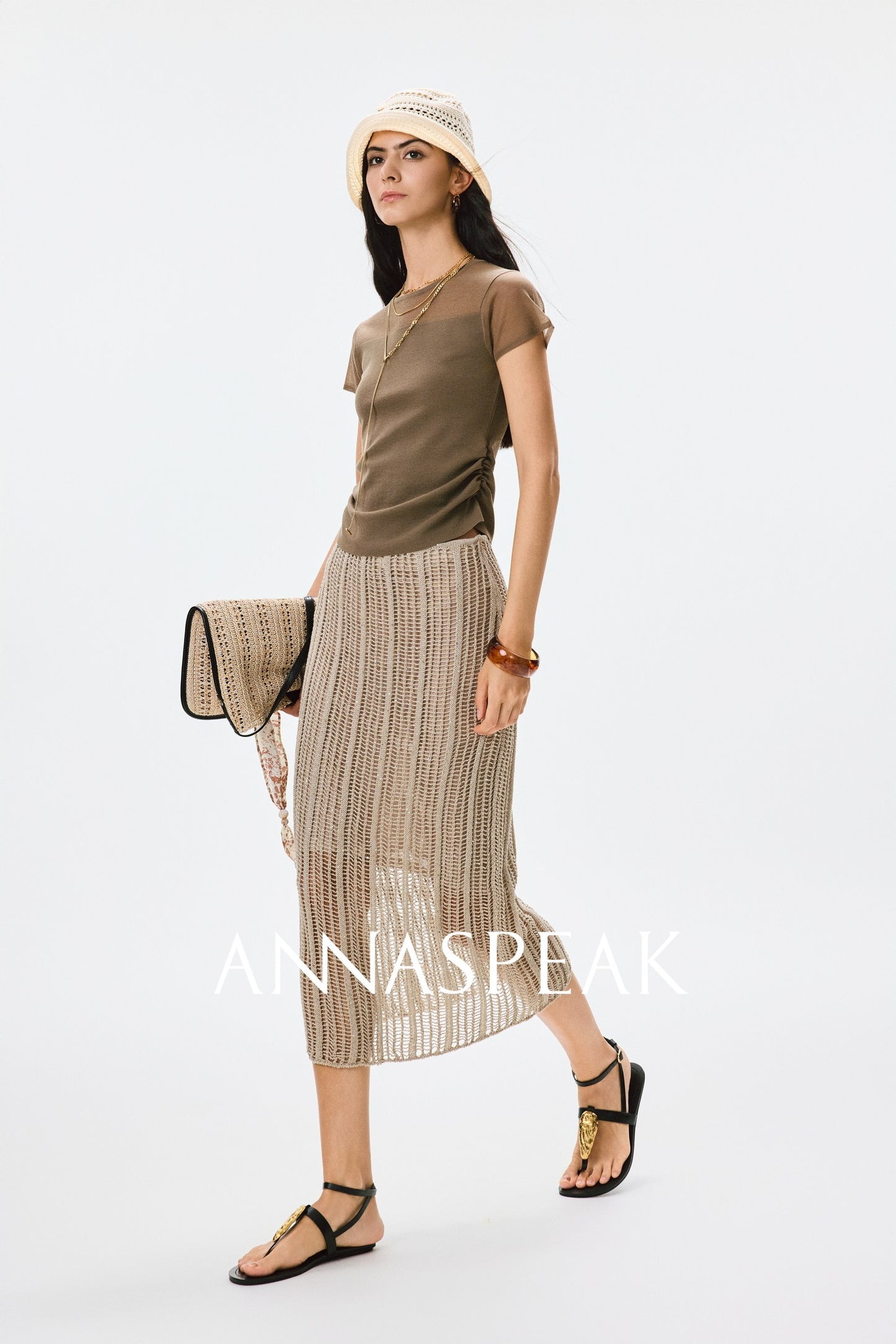 ANNASPEAK Lightweight and breathable cut-out fine glitter top skirt set summer-TOSE.