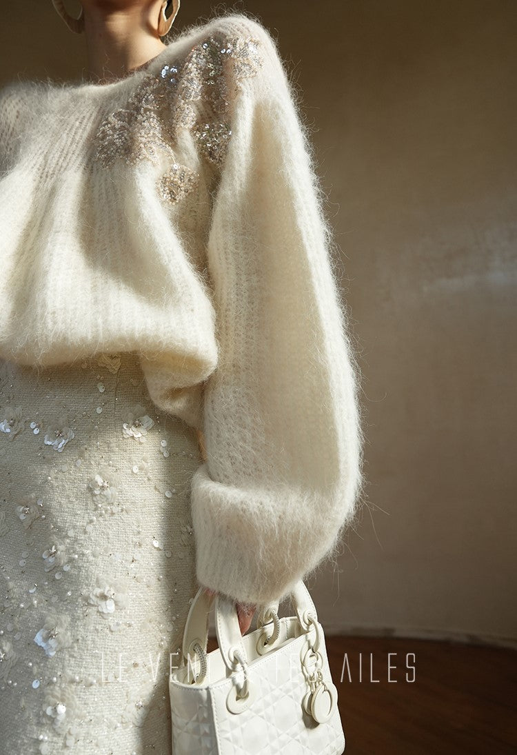 LE VENT&TES AILES high-luxury furry sequin-embroidered alpaca spring sweater-LILY