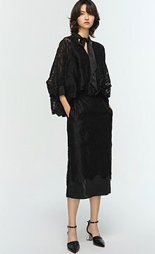 COMME MOI women's V-neck silk embroidered blouse top - TAMAR.