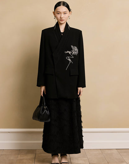 HECO Acetate Woven Embroidery V-Neck Blazer Women's Spring- LET.