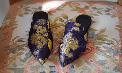 B-FEI rich and elegant special fabric flower flat mules-HASHI.