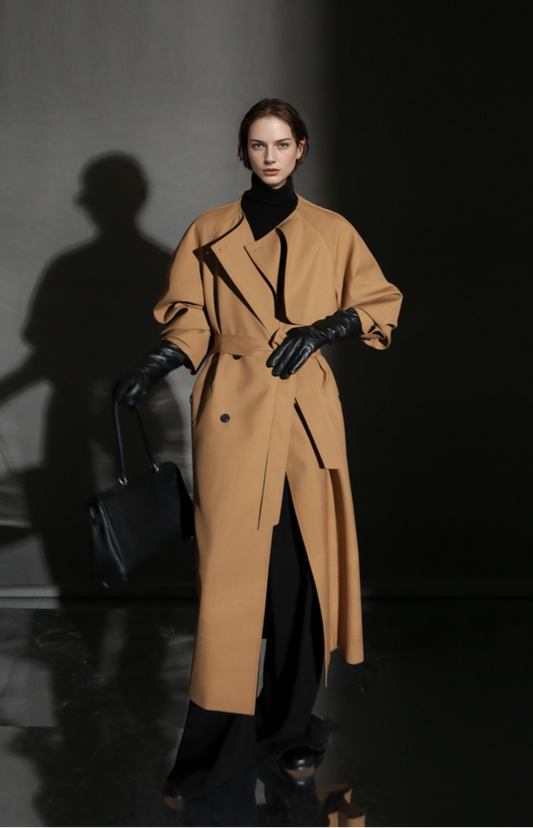 PIAOIN high-end wool relaxed round neck design old money windbreaker jacket -GINA