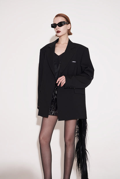 ANNAKIKI Niche Designer Black Wool Mottled Print Blazer Jacket-MATSUKI