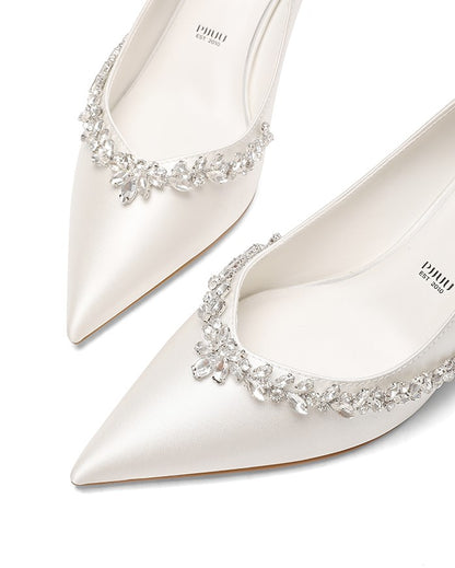 PJJUU white satin French high heel shoes  - FAITH.