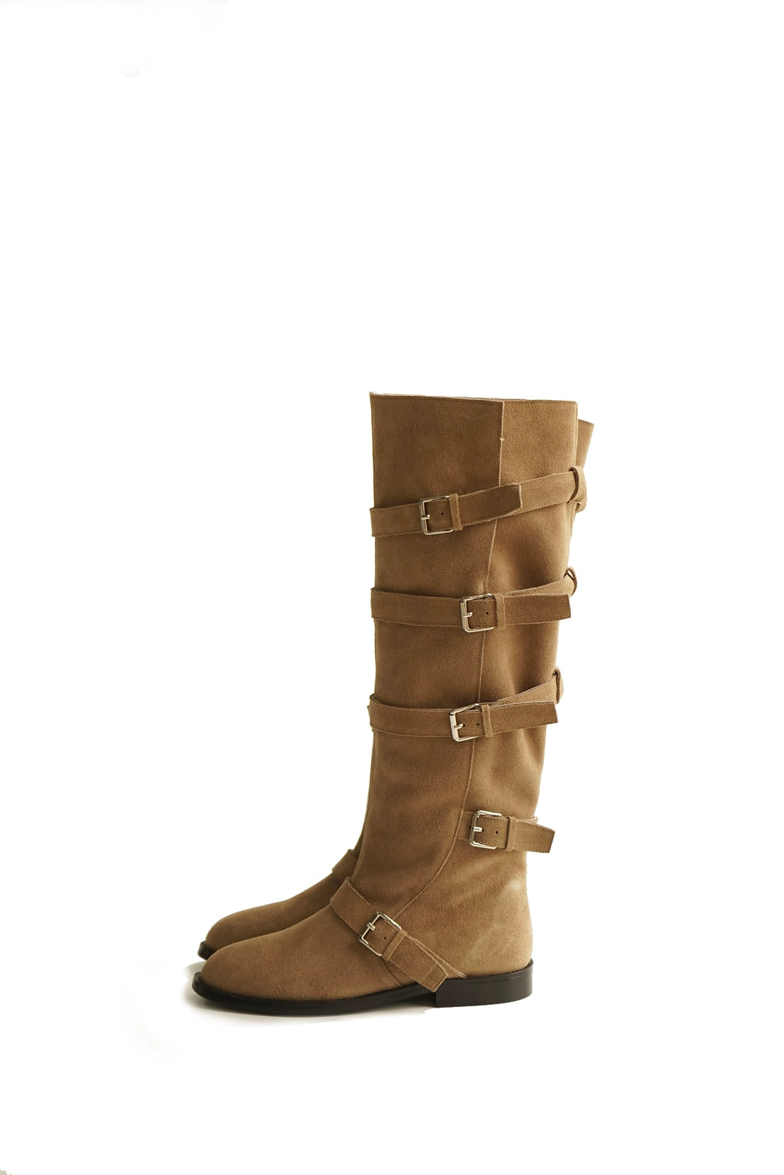 B-FEI belt buckle high-top leather women's fashion boots.