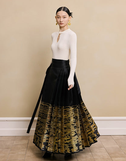 HECO red black white wool Blend twisted cut-out stand collar long-sleeved Knit- secret.