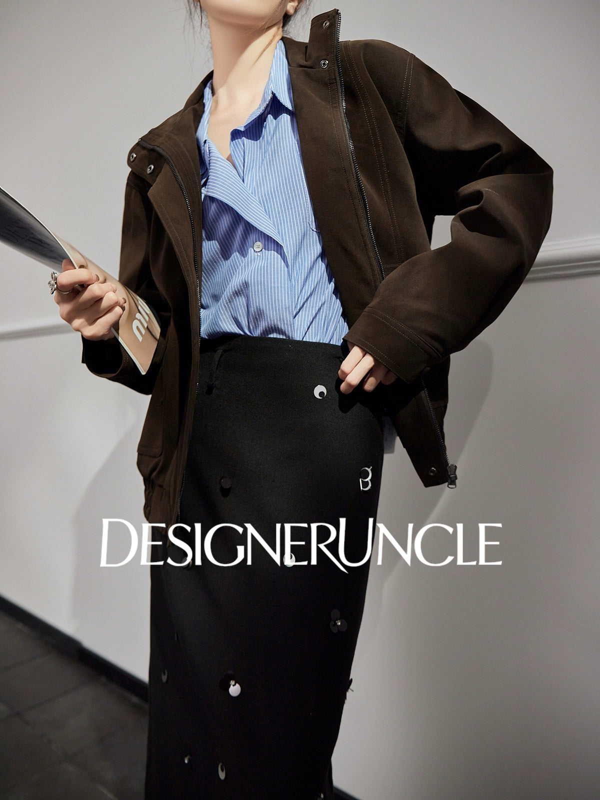 DGU|Dark Coffee Top Women's Autumn New High-end Retro Loose Slimming Versatile Casual Top - STICK ?