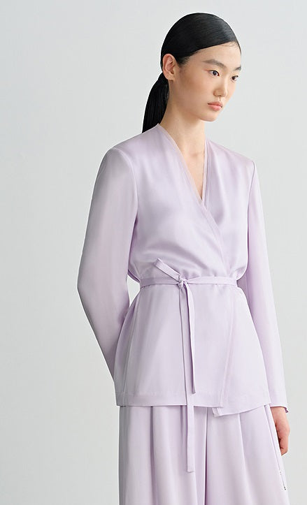 COMME MOI  Double-Sided Satin Lace-up Purple Straight top - NORA.