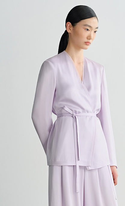 COMME MOI  Double-Sided Satin Lace-up Purple Straight top - NORA.