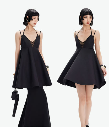 TINY IN lace slip short black dress -RAYS