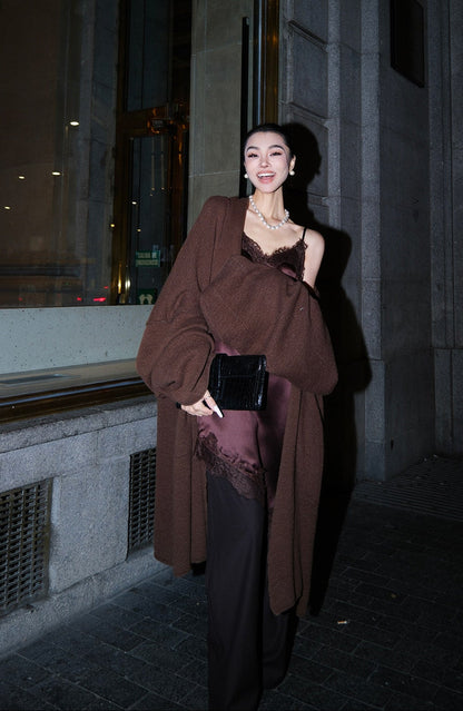 MEI SANGUAN Brown loose lazy wool knitted sweater - FLUER