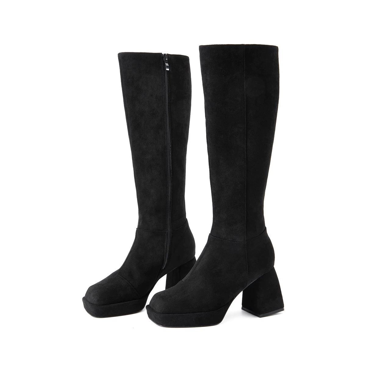 B-FEI platform thick square heel leather high boots-KARDA.