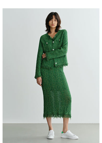 COMME MOI Lv Yan designer spring new women's beaded tassel cut-out knitted skirt - DAISY.