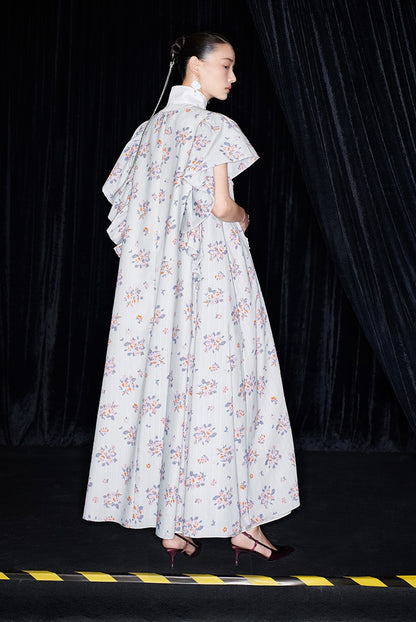 M essential Mackay designer Jinghe Printing floral nail bead puff sleeve dress - HAPPY.