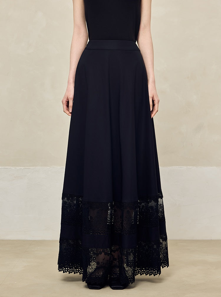 HECO Acetate Hollow Lace A-line Long Skirt women - FLOW.