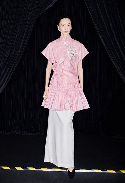 M essential Mackay designer Pink Peach Quilt Pleated Cardigan dress skirt - Lotta.