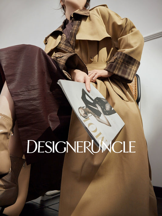 DGU "Twilight" coffee trench coat new loose lapel slimming high-end long jacket - BADE.