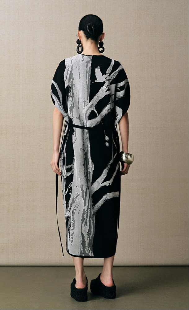 ZHUCHONGYUN new Chinese jacquard waist knit dress--URYUU.