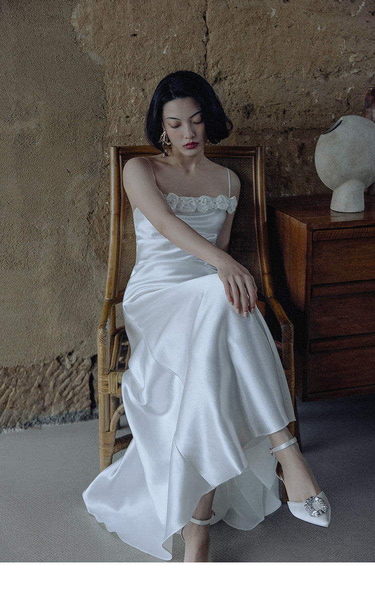 GOUDIN Women's elegant white small evening dress-VIM.