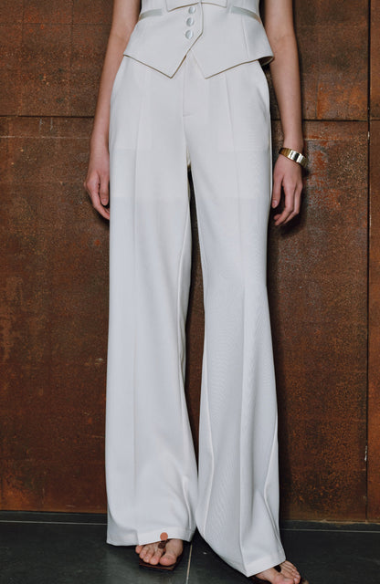 WANGXO|Wide Suit Material Spell Real Acetate Detachable Handmade Flowers V-Neck Vest Trousers - MAVIS