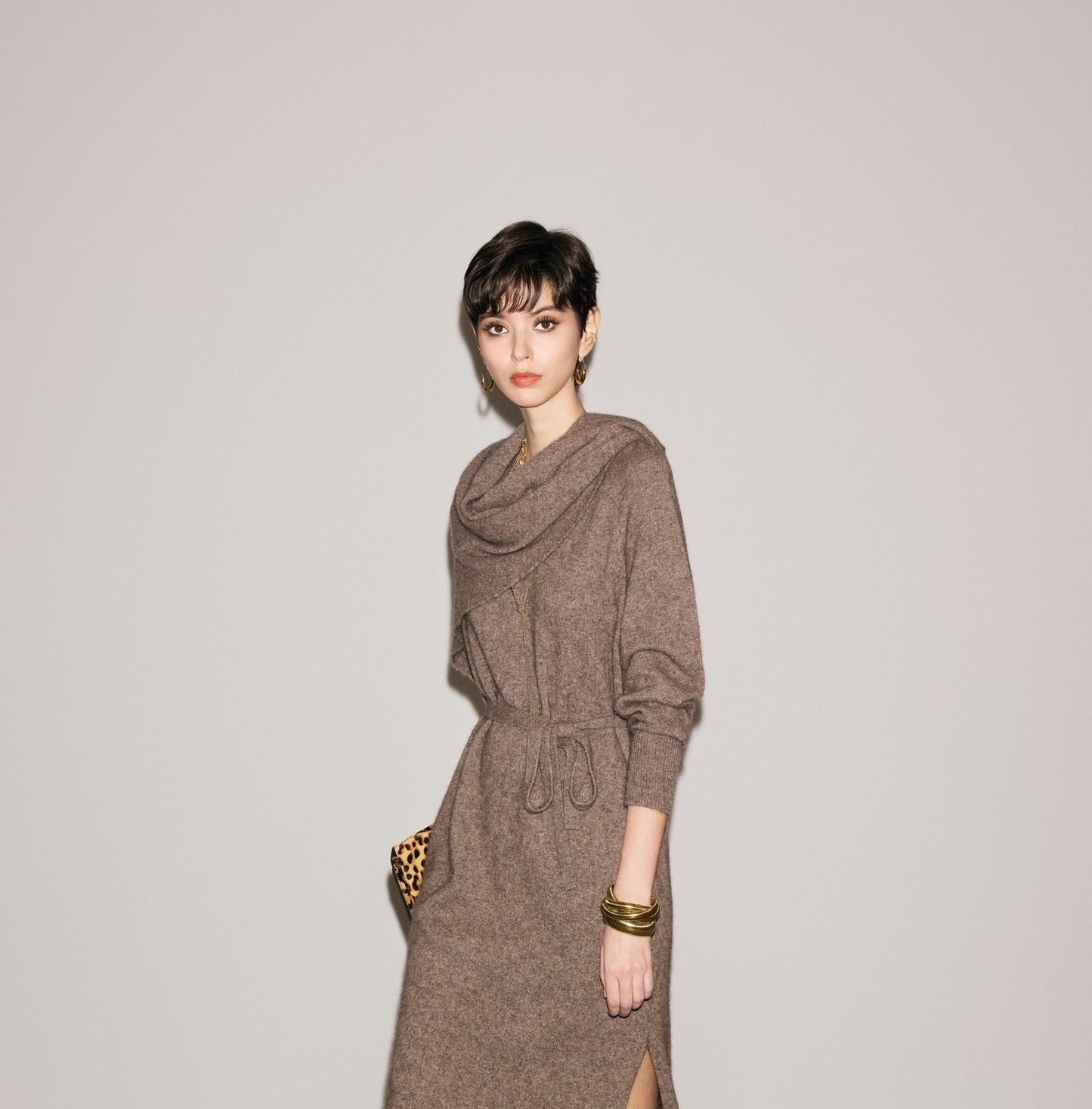 ANNASPEAK  Wool V-Neck Dress Shawl Knit Set Winter-KIKI.