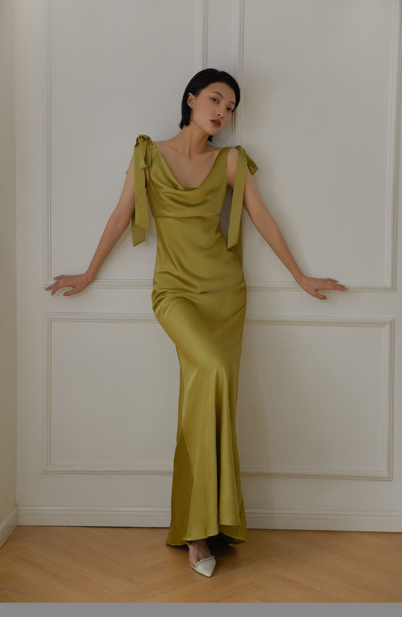 GOUDIN women's texture pickle green party luxury niche Hepburn dress-XIM.