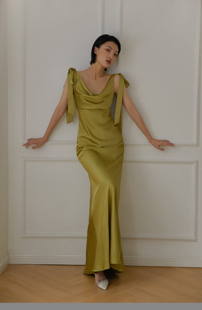 GOUDIN women's texture pickle green party luxury niche Hepburn dress-XIM.