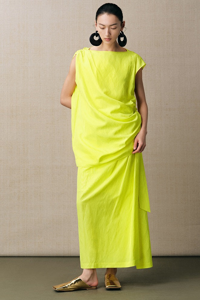 ZHUCHONGYUN lemon yellow gathered waist shirred slim skirt-BAFFY.
