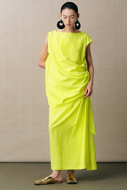 ZHUCHONGYUN lemon yellow gathered waist shirred slim skirt-BAFFY.