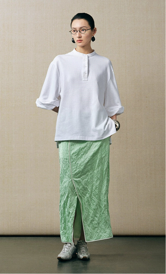 ZHUCHONGYUN front slit straight long skirt-MERUEM.