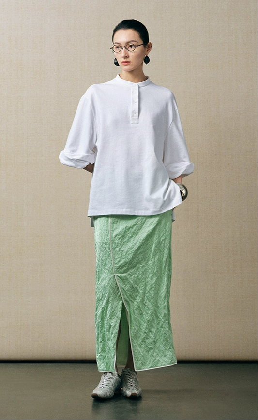 ZHUCHONGYUN slit straight irregular pleated skirt-MERUEM.