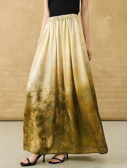 HECO Chinese Gradient Blended Lightweight Summer Print High-Waisted Skirt - AVEL.