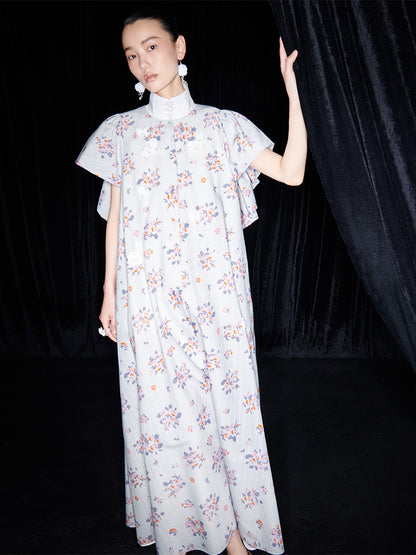 M essential Mackay designer Jinghe Printing floral nail bead puff sleeve dress - HAPPY.