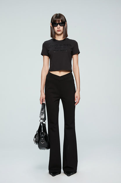 ANNAKIKI Designer Black V-Waist Bootcut Pants Casual Pants-CARTI