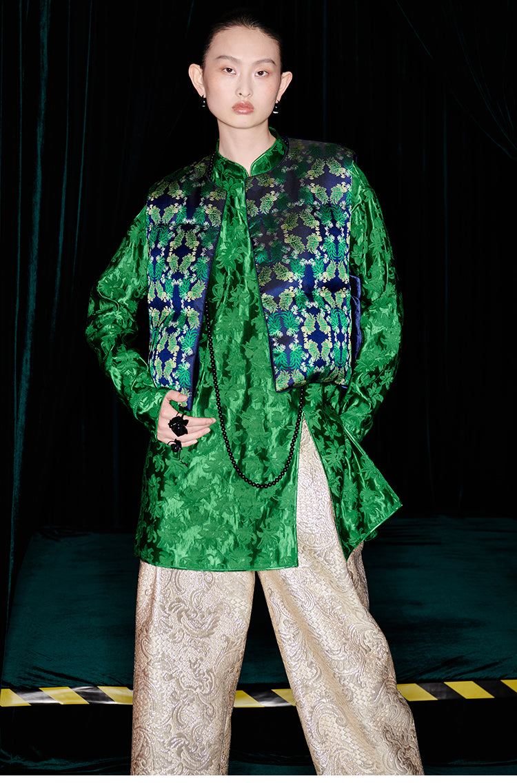 M essential Mackay designer jacquard stand-up neck top ankle pants printed vest set -Zuda