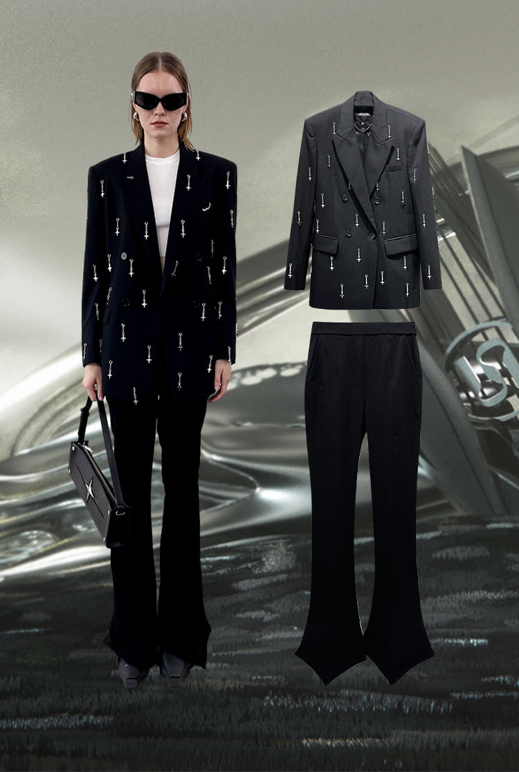 ANNAKIKI Metal Four-pointed Star Pendant Suit Jacket Women-YAGAMI