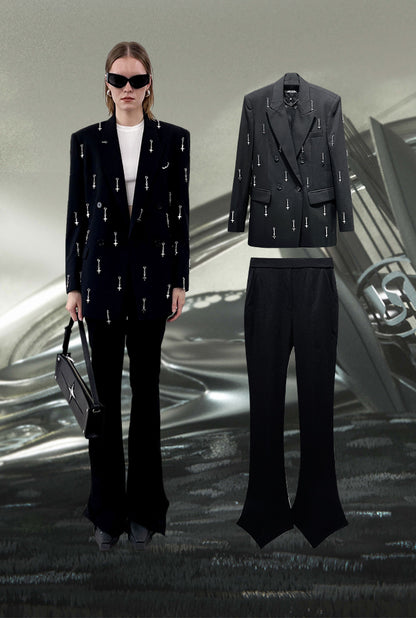 ANNAKIKI Metal Four-pointed Star Pendant Suit Jacket Women-YAGAMI