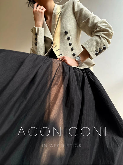 Aconiconi High End Long Sleeve Double Breasted Tuxedo French Retro Jacket Blazer- History