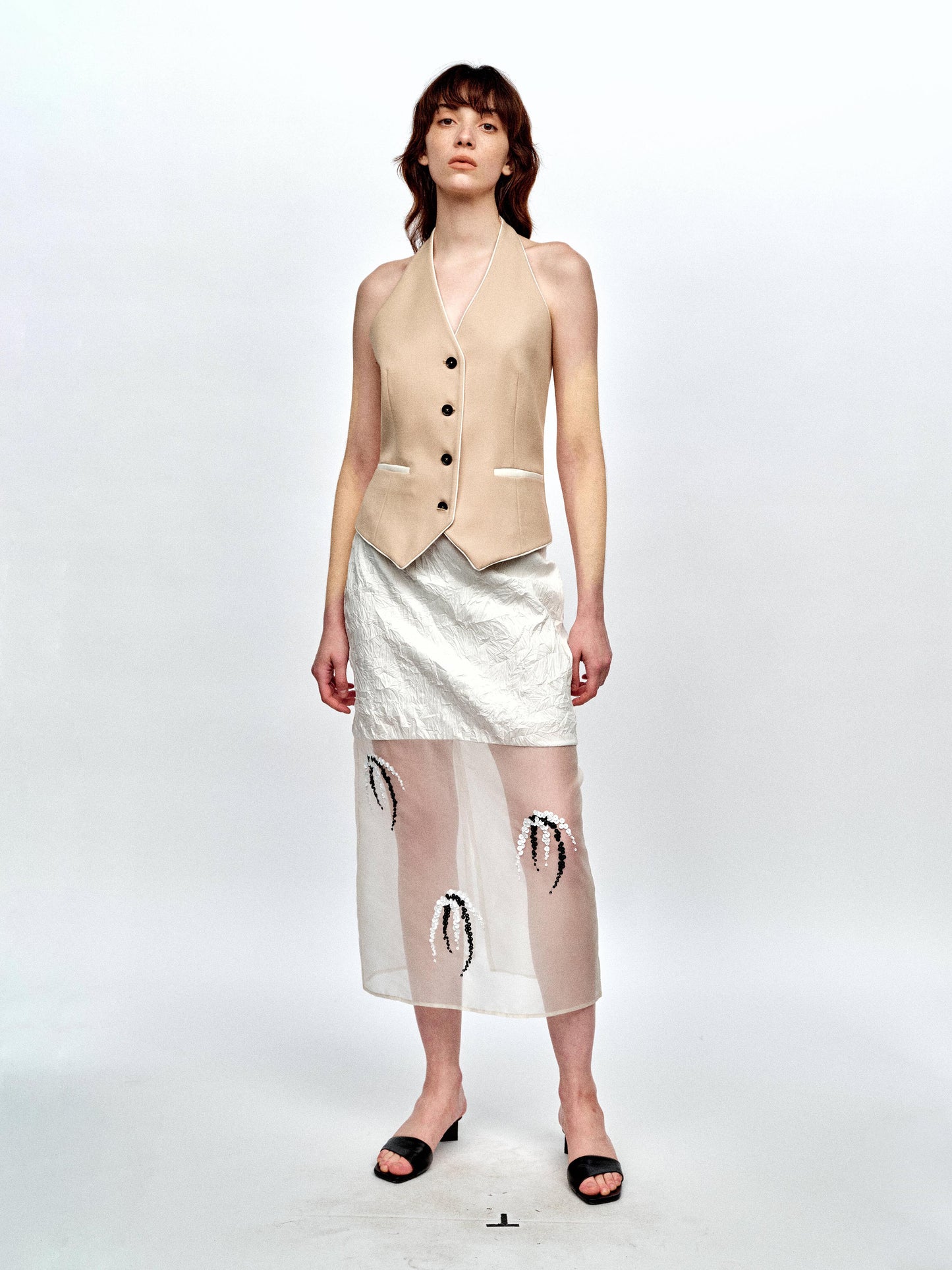 SERRER Contrasting halter neck design short vest wool top - SOPHIE.