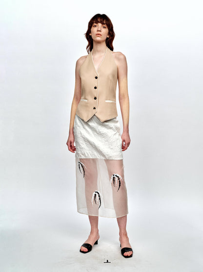SERRER Contrasting halter neck design short vest wool top - SOPHIE.