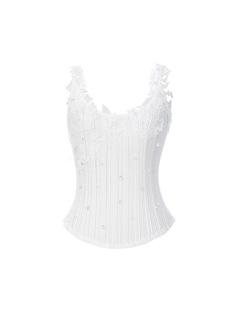 FAME Lafim Lace Spliced Knit Vest Top- AMELIA.