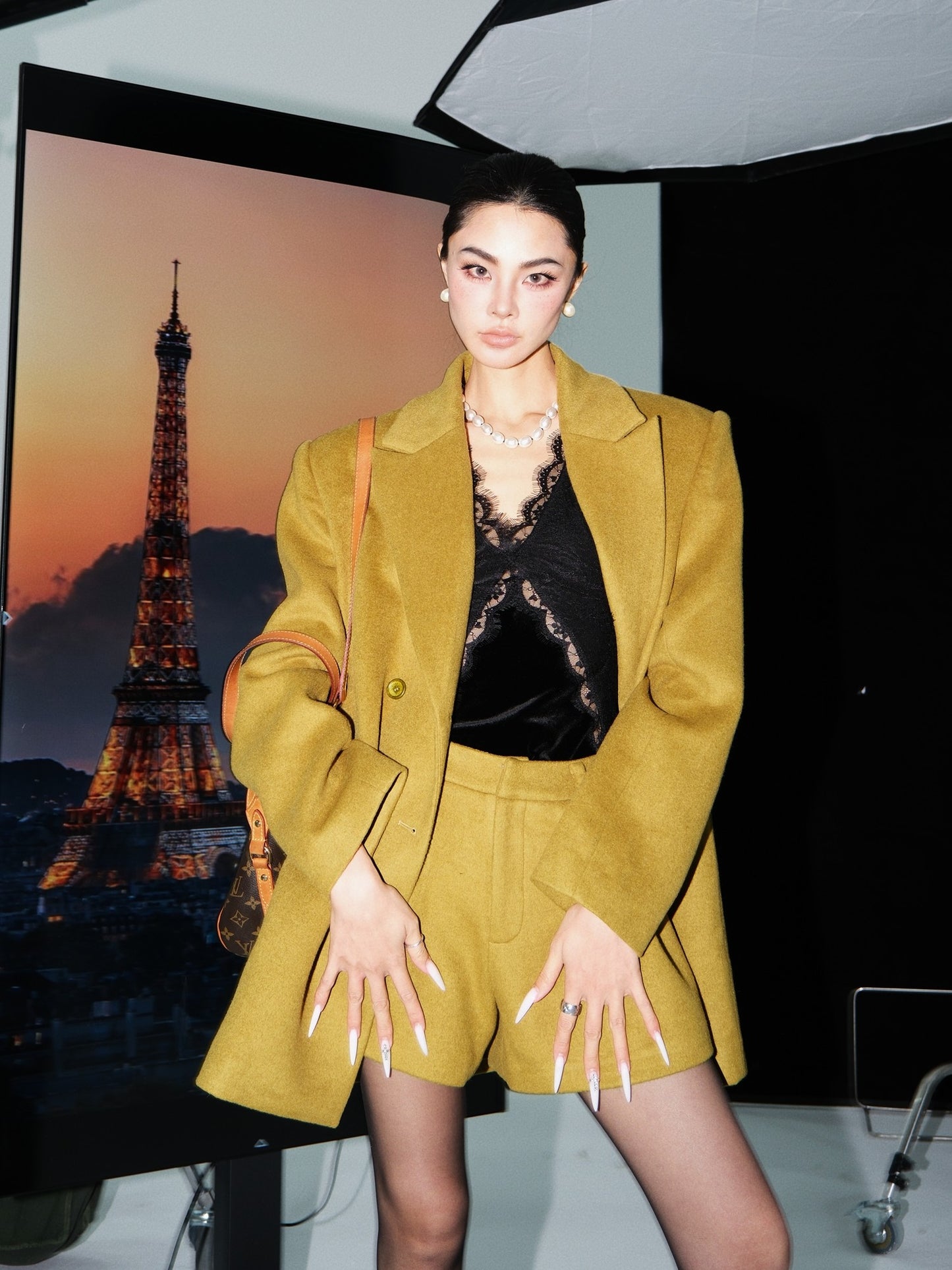 MEI SANGUAN double-breasted woolen blazer A-line shorts suit - ALICE